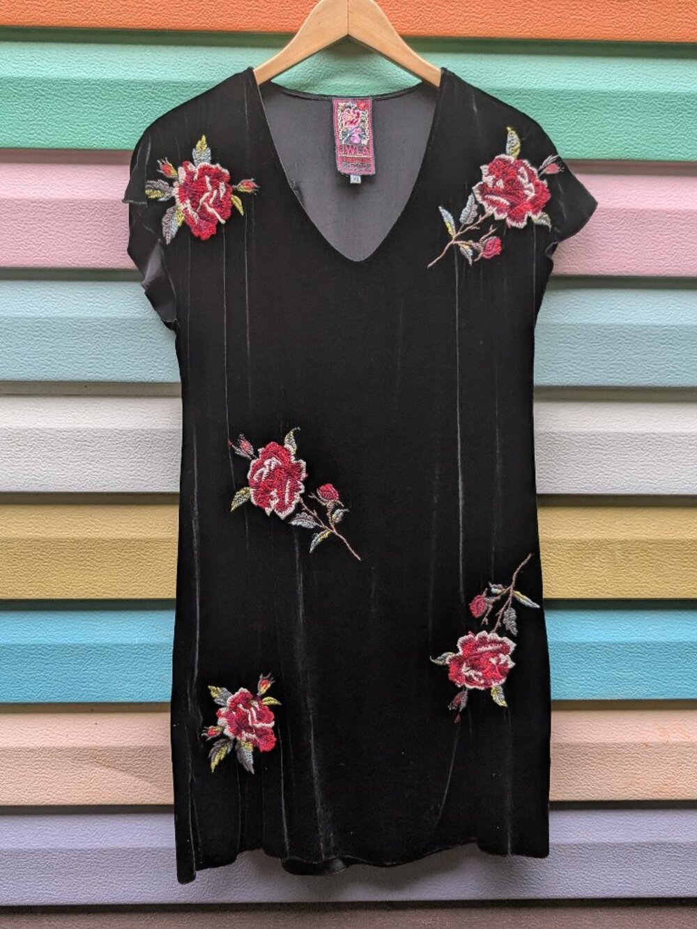 Johnny Was Silk Blend Velvet Mini Dress Embroidered